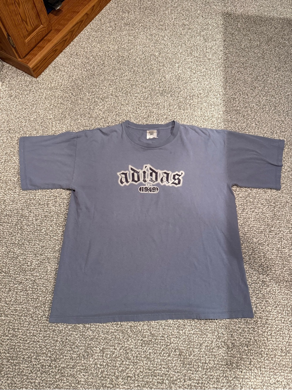 Vintage Adidas Blue Gothic Print Shirt